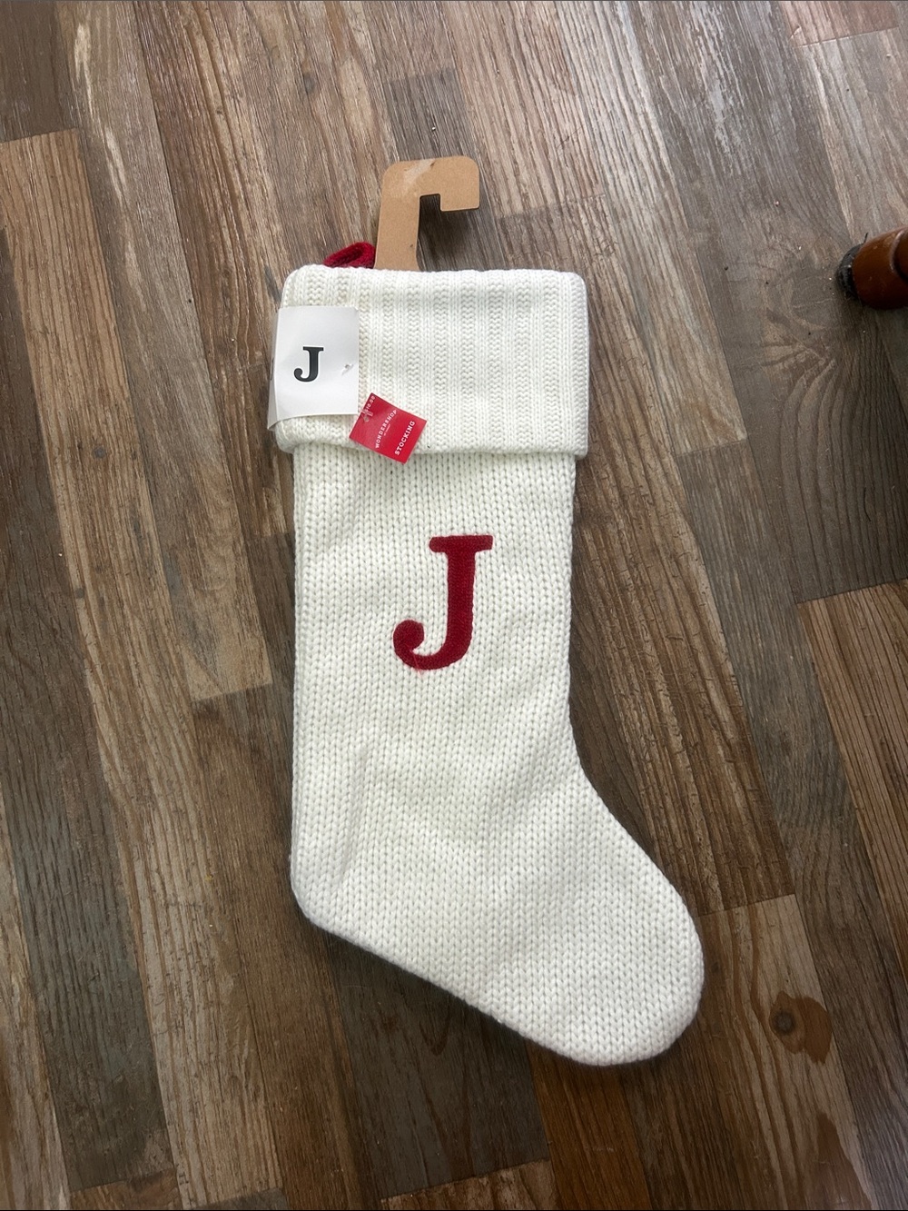 Wondershop White Knit Holiday Stocking with Red Initial J
